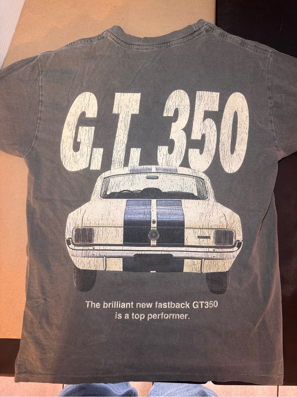 Aeropostale Men's Gray Short-Sleeve GT-350 Graphic Tee with White and Blue Print